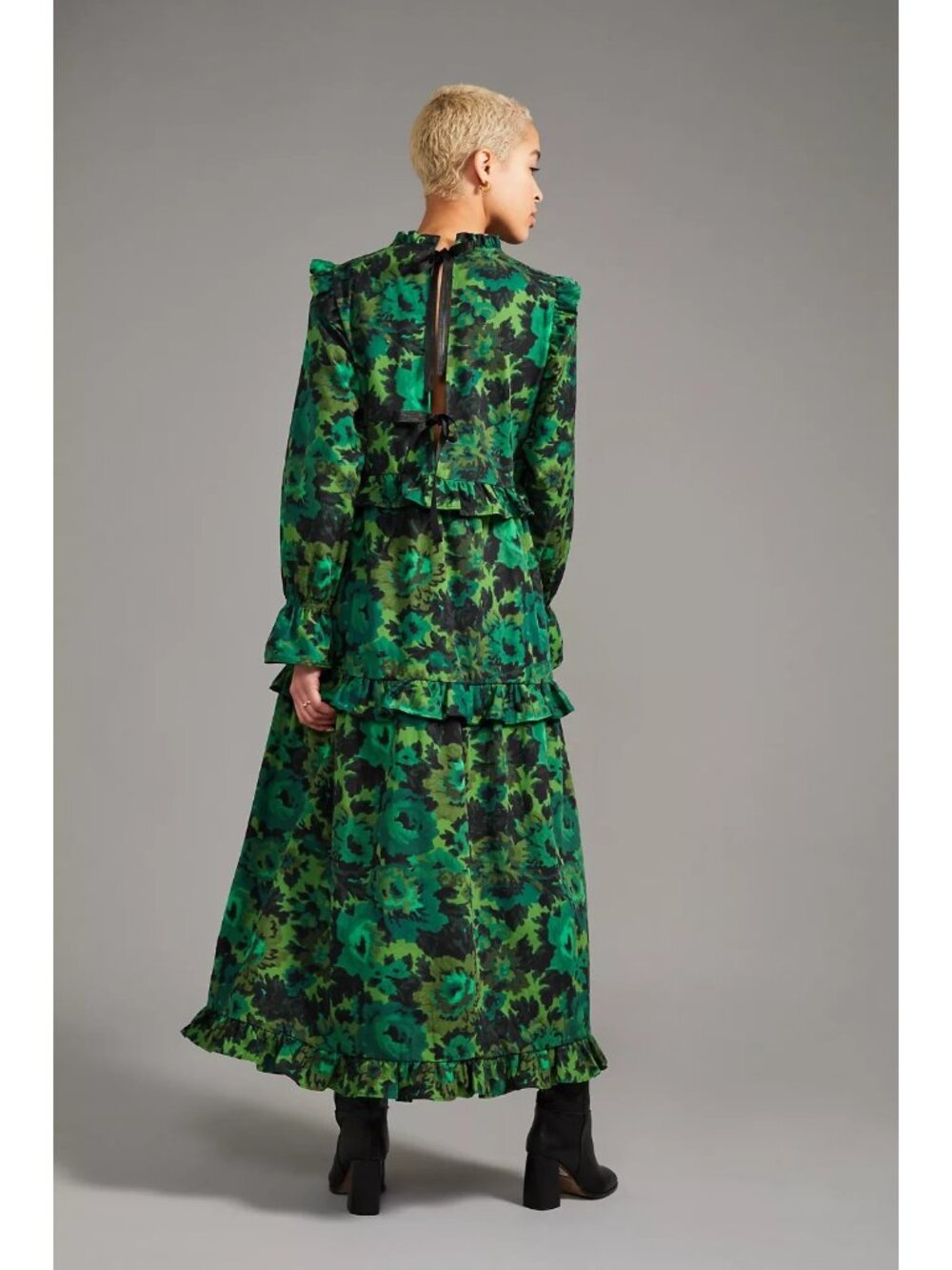 Damson Madder Green Kushla Floral Maxi Dress Ruffle Tie Back, Size 8 - Picture 2 of 9